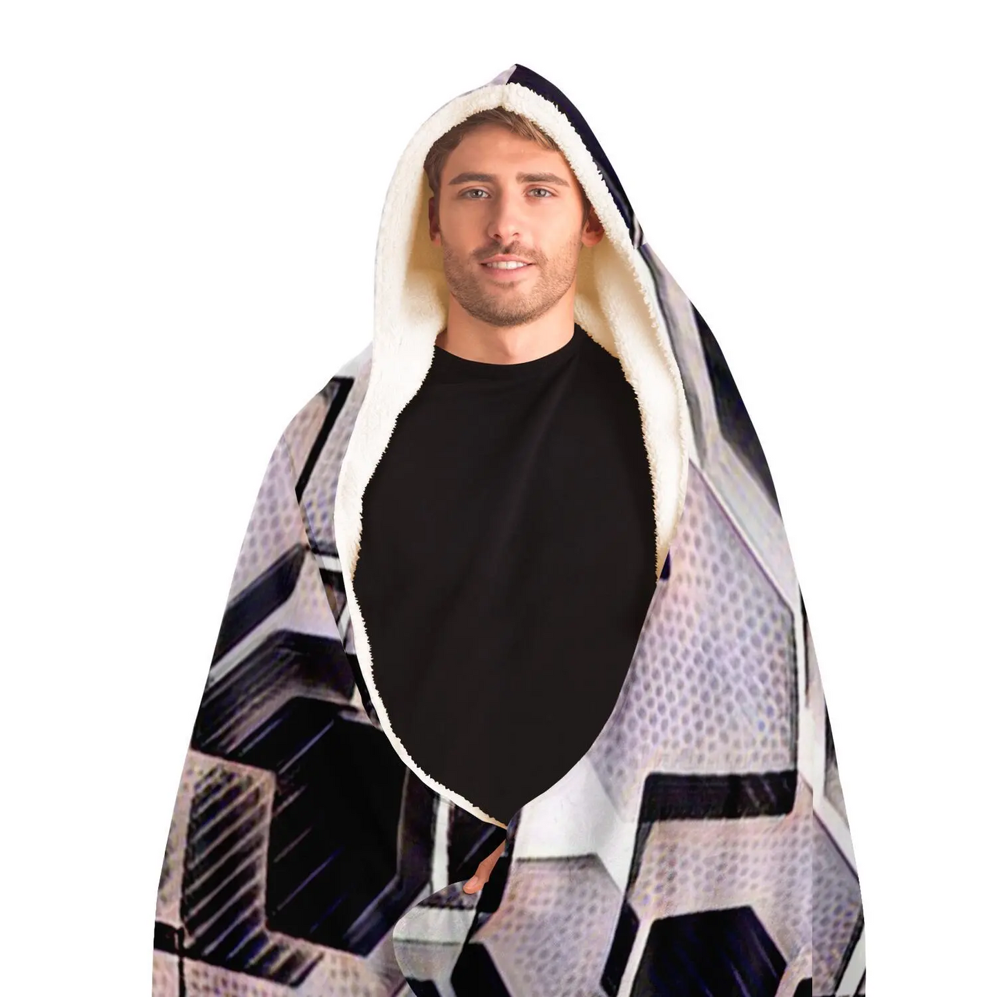 blue grey purple black and white abstract geometric pattern Hooded Blanket