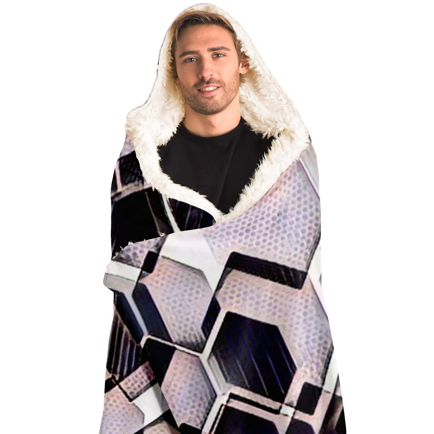 blue grey purple black and white abstract geometric pattern Hooded Blanket