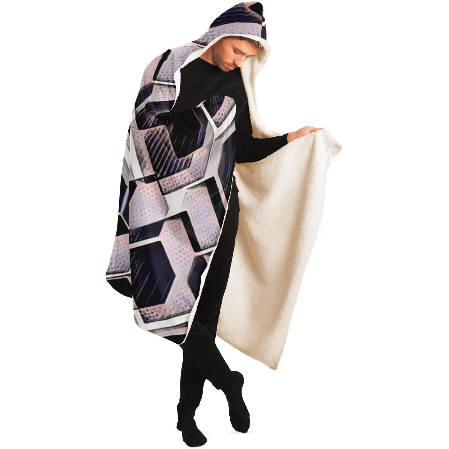 blue grey purple black and white abstract geometric pattern Hooded Blanket