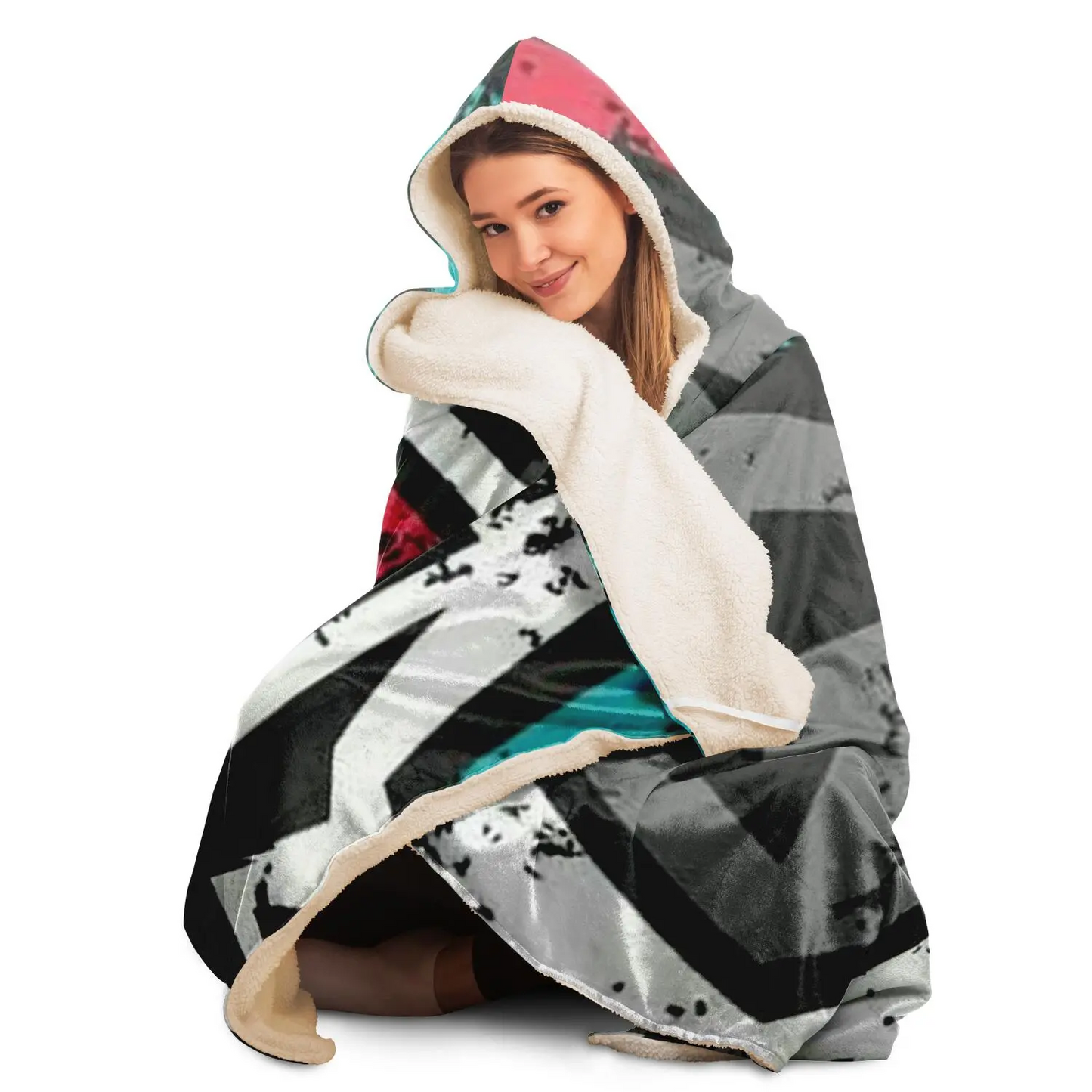 Abstract Pattren Hooded Blanket