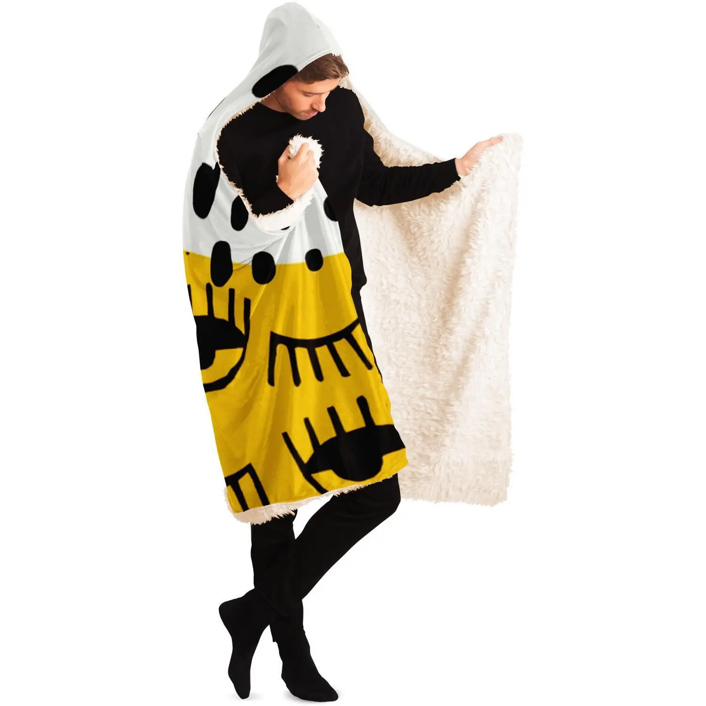 Yellow Traditional Moroccan Pattern Hooded Blanket