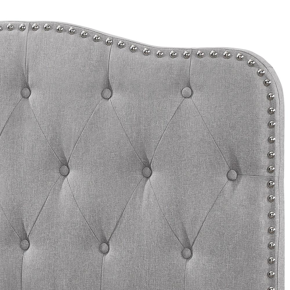 Gray Linen Uph. Panel Bed with Silver Nailhead- Queen