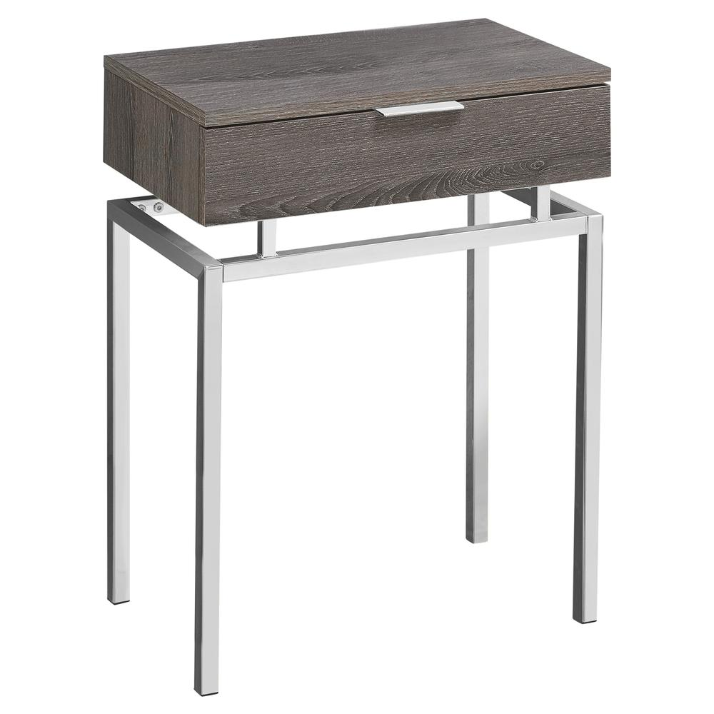 SIDE ACCENT TABLE - 24"H / DARK TAUPE / CHROME METAL