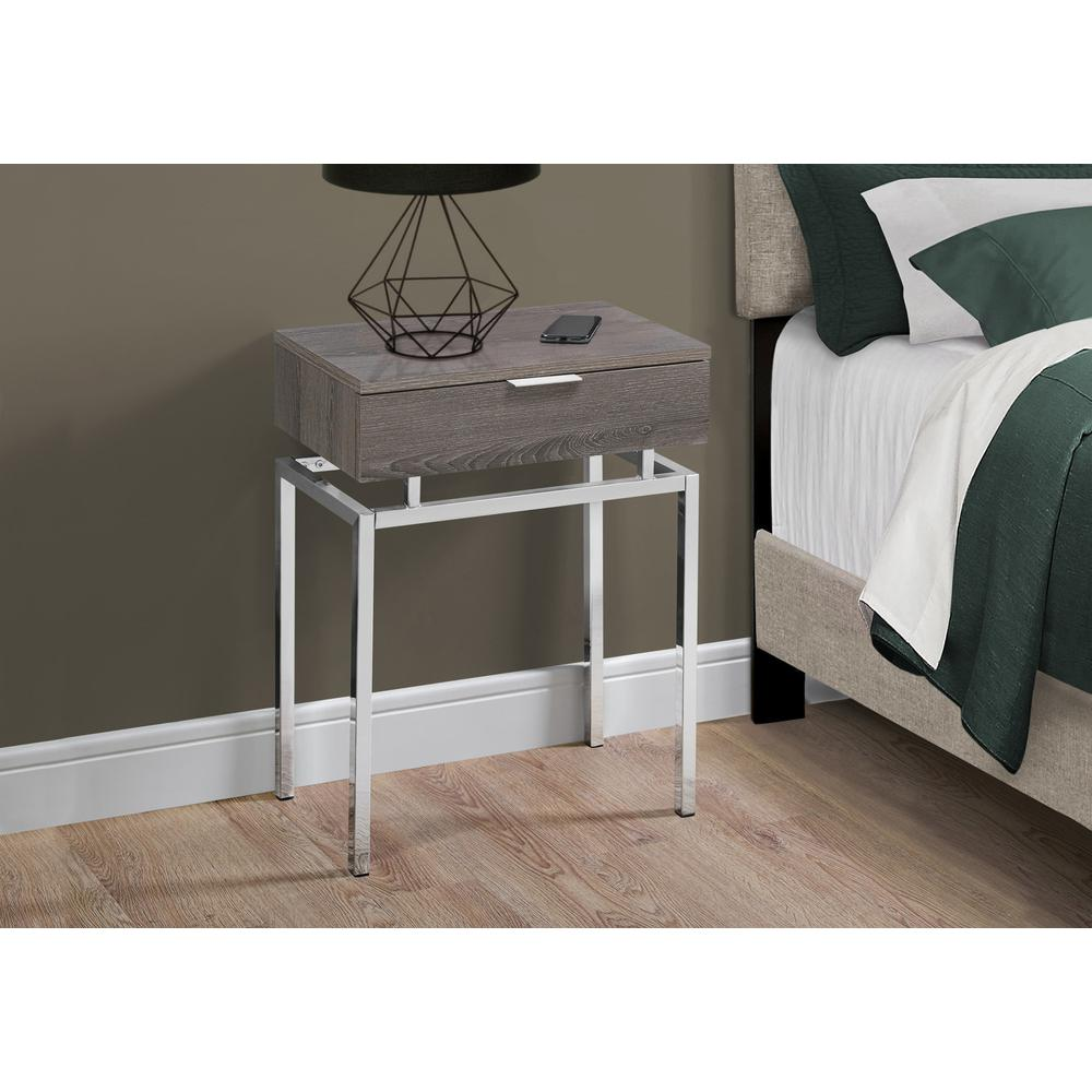 SIDE ACCENT TABLE - 24"H / DARK TAUPE / CHROME METAL