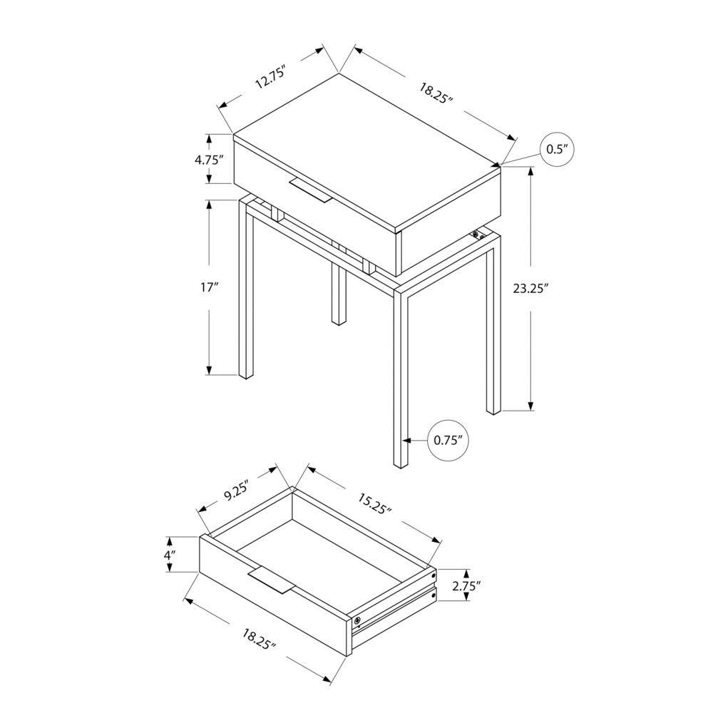 SIDE ACCENT TABLE - 24"H / DARK TAUPE / CHROME METAL