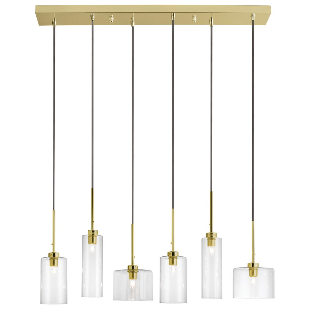 6 Light Halogen Horizontal Pendant, Aged Brass with Clear Glass    (IC-286P-AGB)