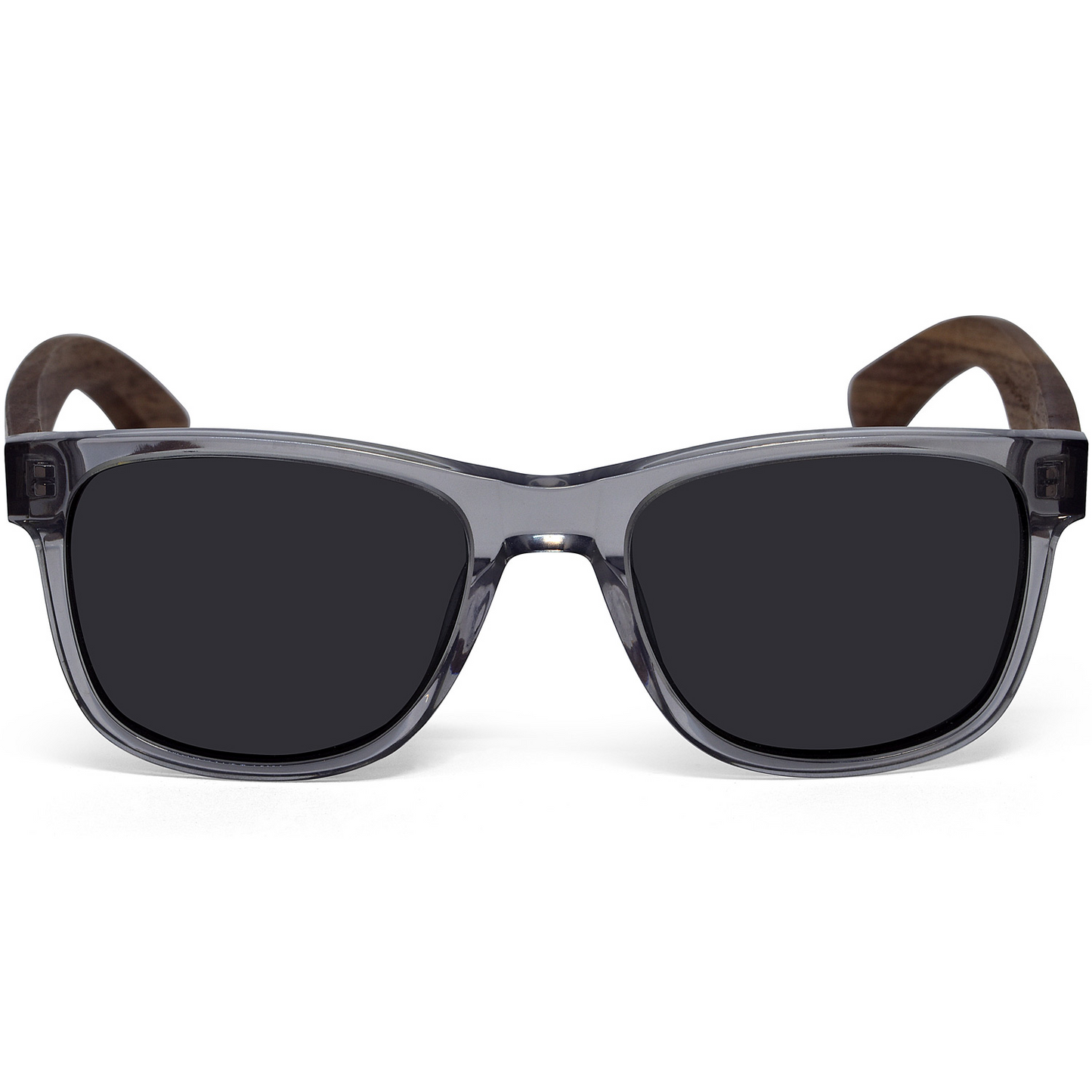 Walnut wood classic style sunglasses with black polarized lenses