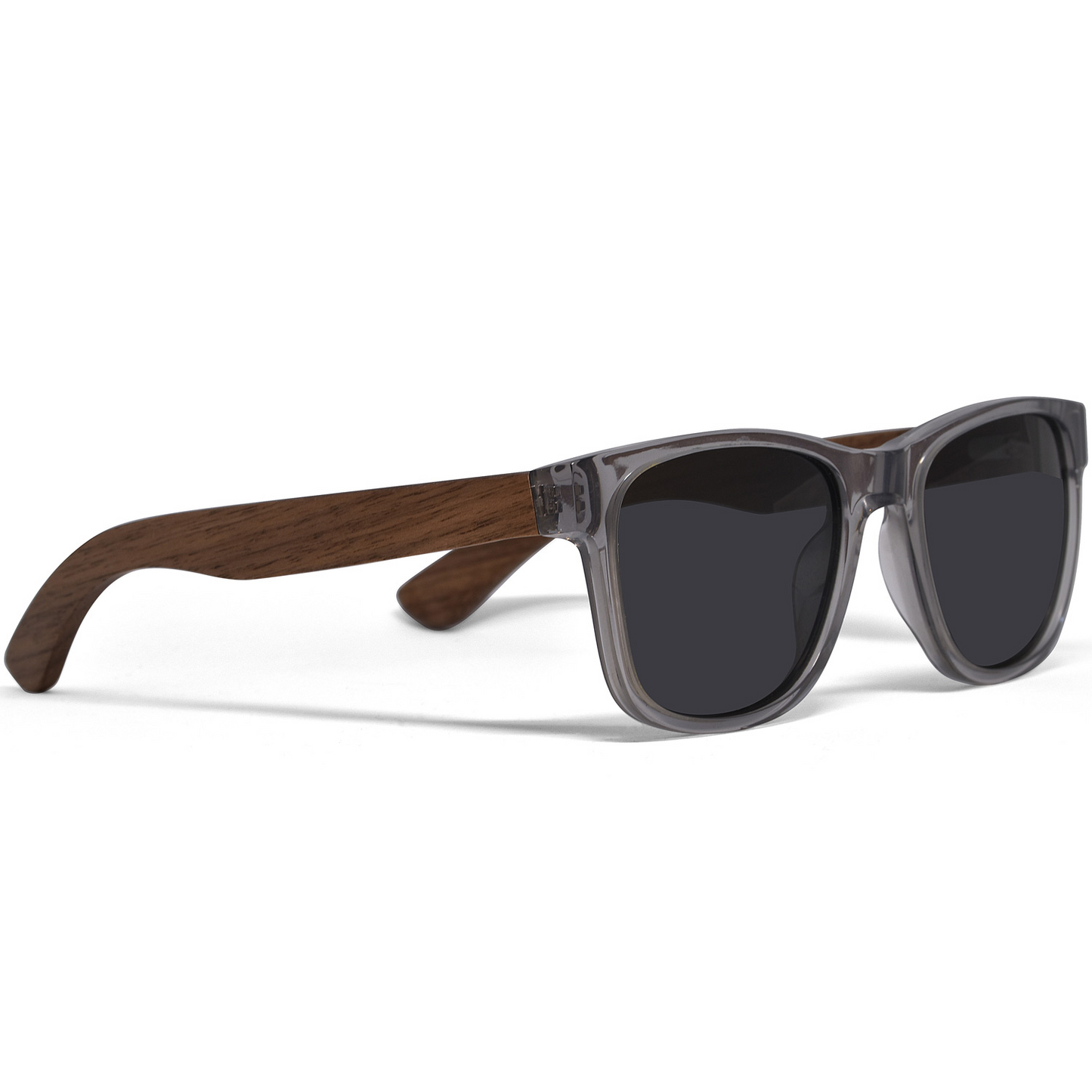 Walnut wood classic style sunglasses with black polarized lenses