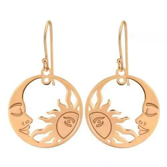 Rose Gold Laser Cut Moon and Sun Earrings