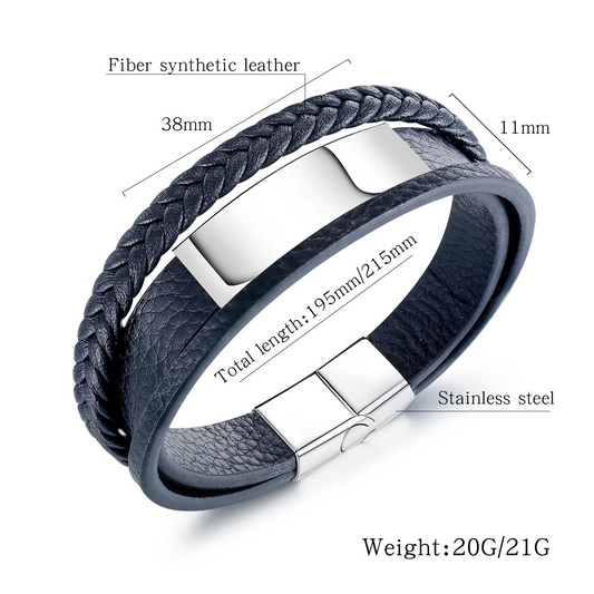 Stainless Steel Mens Leather Bracelet