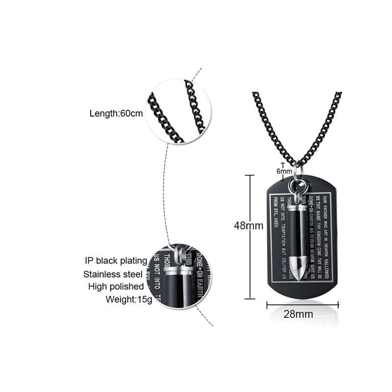 Stainless Steel Mens Openable Bullet Necklace