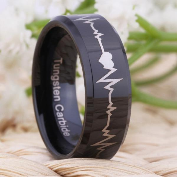 Tungsten 6mm Heartbeat Wedding Rings