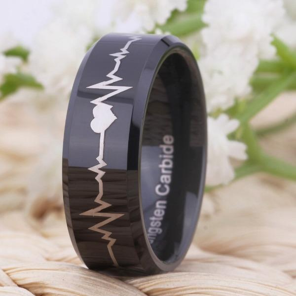 Tungsten 6mm Heartbeat Wedding Rings