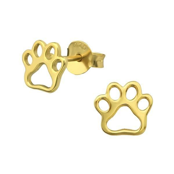 14 K Gold Plated Silver Paw Print Stud Earrings