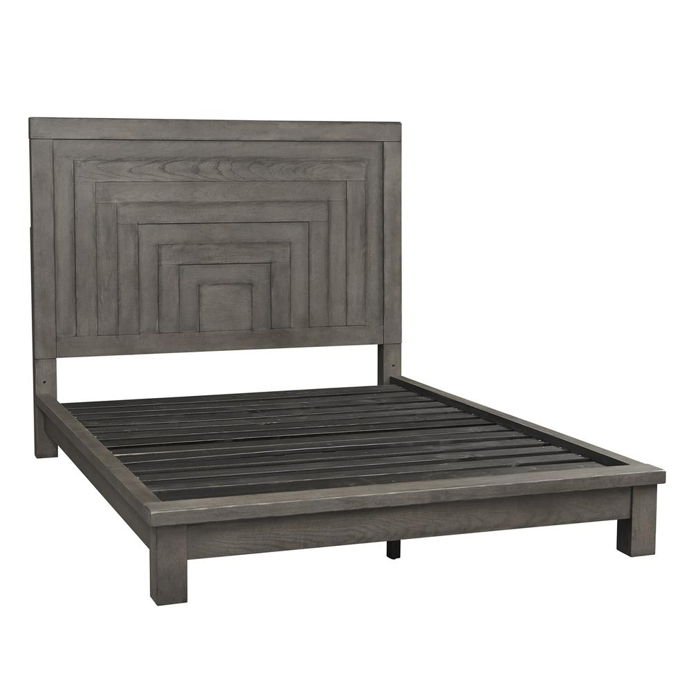 King Platform Bed (406-BR-KPL), Dusty Charcoal Finish w/ Heavy Distressing