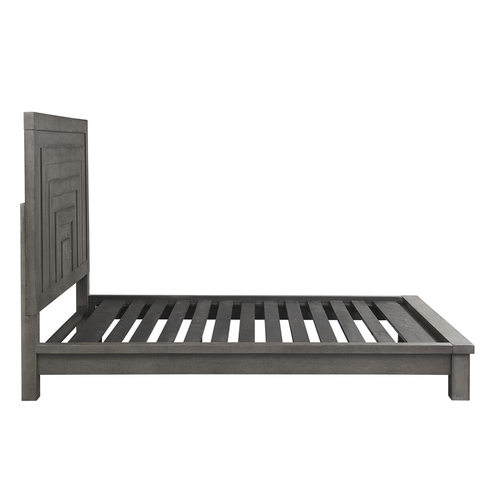 King Platform Bed (406-BR-KPL), Dusty Charcoal Finish w/ Heavy Distressing