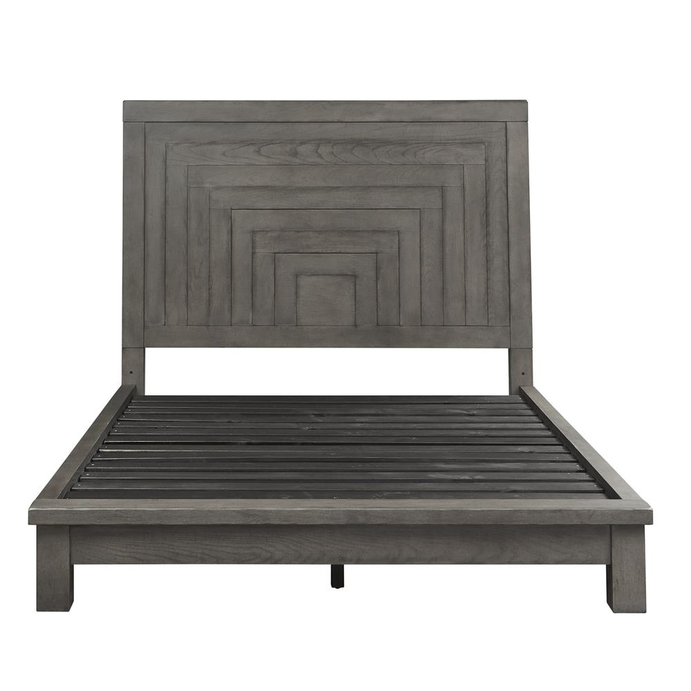 King Platform Bed (406-BR-KPL), Dusty Charcoal Finish w/ Heavy Distressing