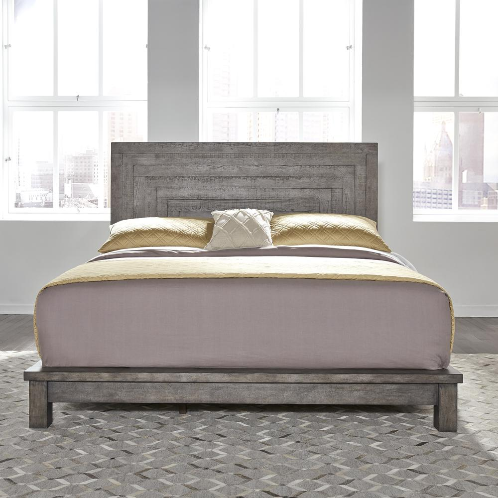 King Platform Bed (406-BR-KPL), Dusty Charcoal Finish w/ Heavy Distressing