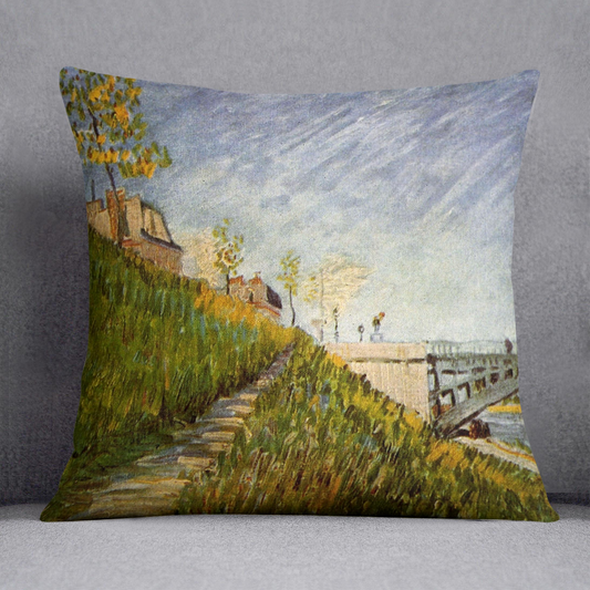 Banks of the Seine with Pont de Clichy by Van Gogh Cushion