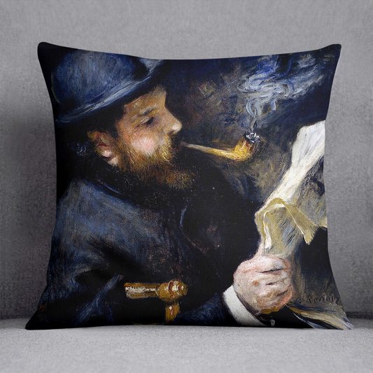 Claude Monet Reading A Newspaper by Renoir Cushion