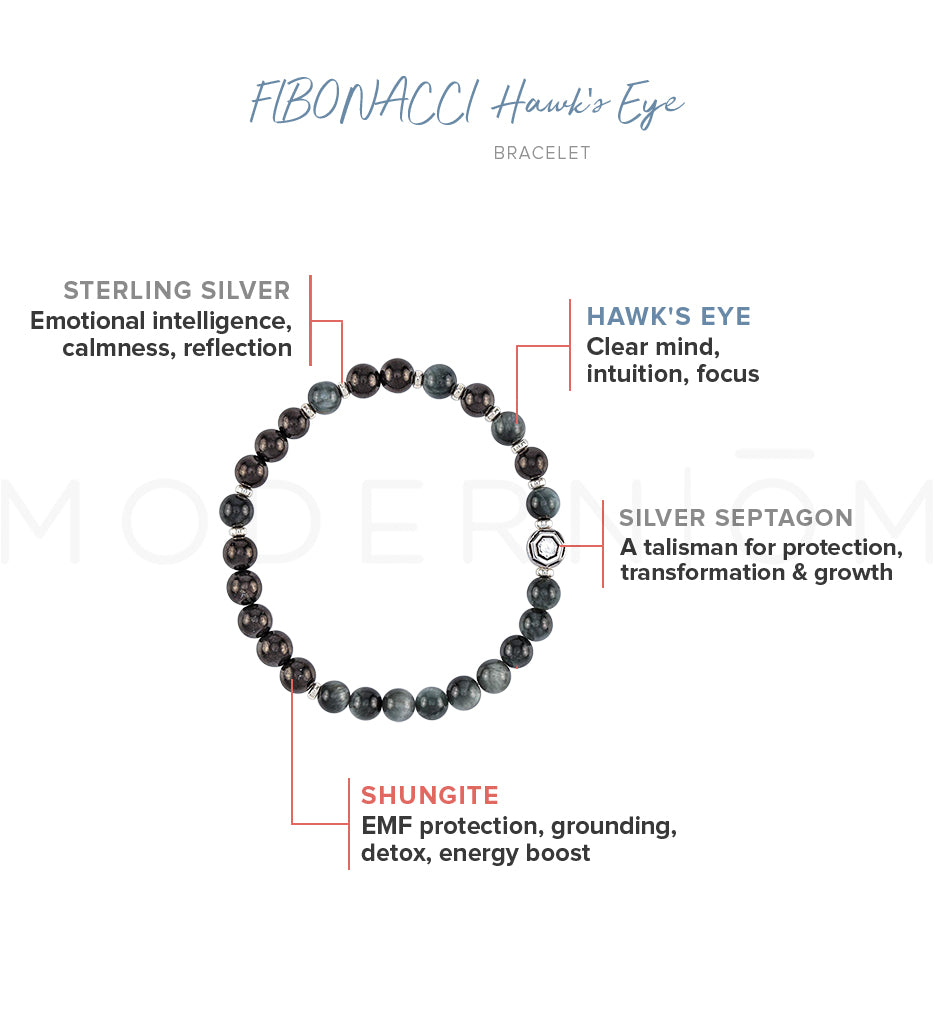 Shungite FIBONACCI Hawk’s Eye Bracelet