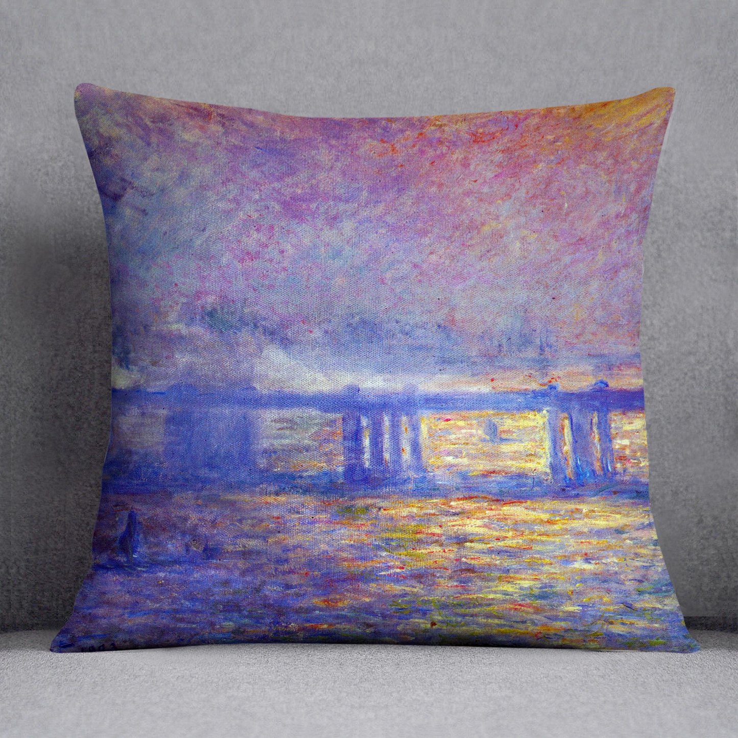 Charing cross bridge by Monet Cushion