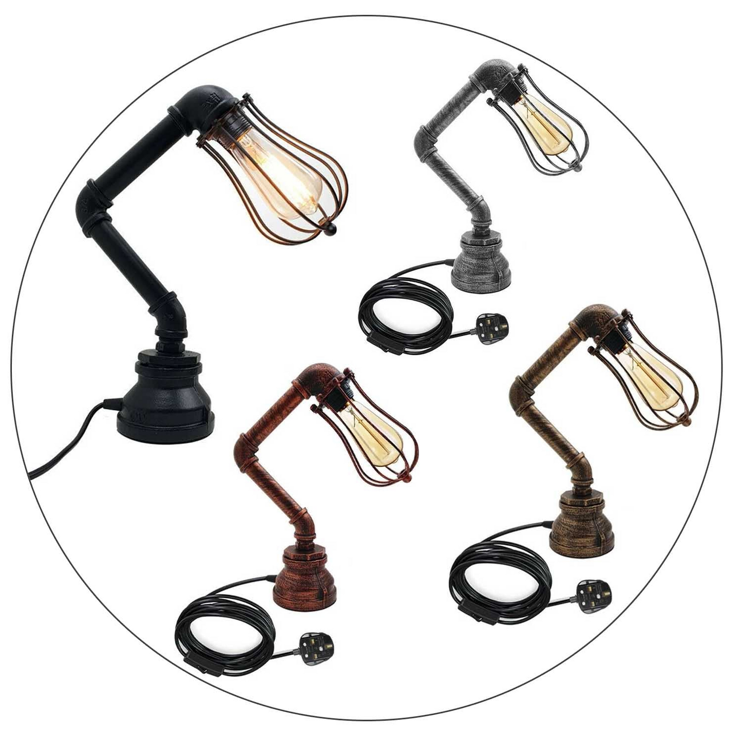 Retro Industrial Water Pipe Lighting Wall Plug-In Table Lamp Steampunk Metal Indoor Stand~1306