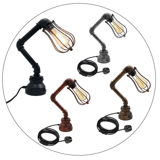 Retro Industrial Water Pipe Lighting Wall Plug-In Table Lamp Steampunk Metal Indoor Stand~1306