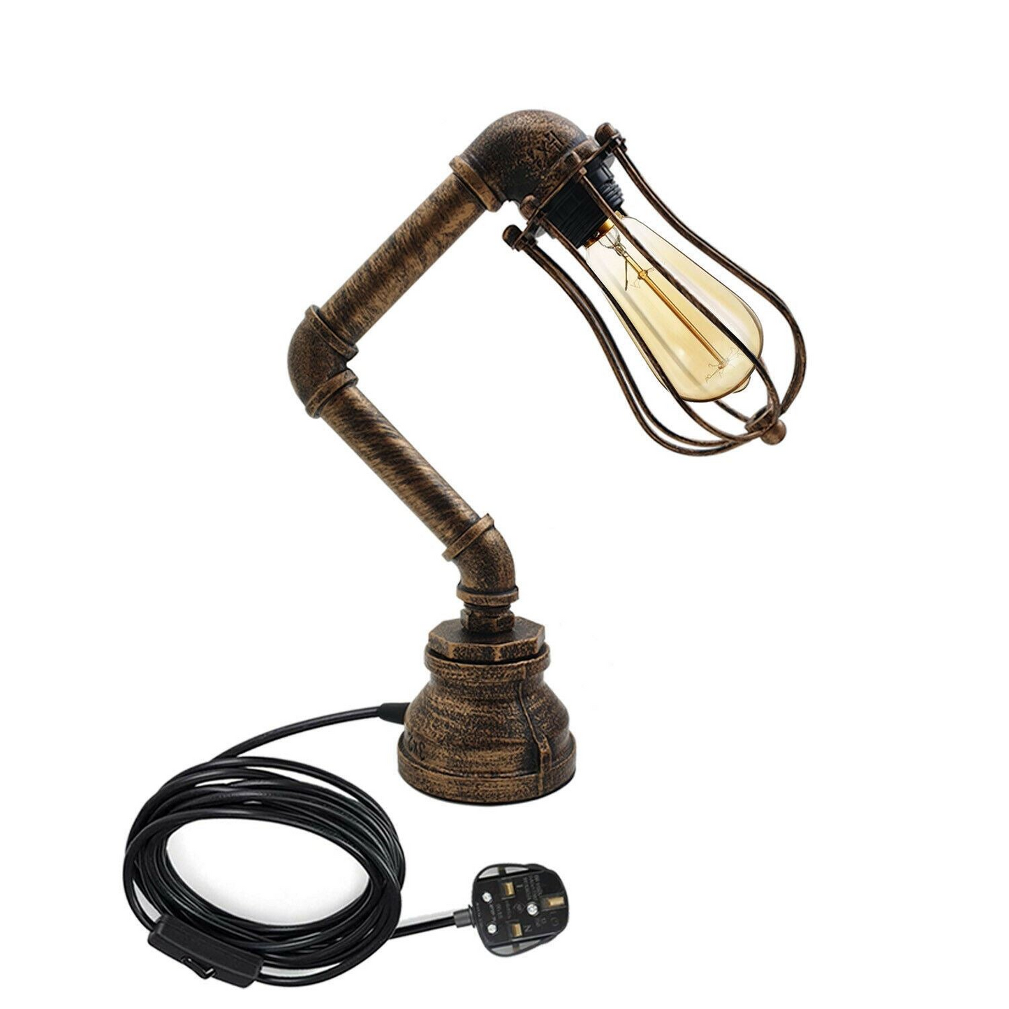 Retro Industrial Water Pipe Lighting Wall Plug-In Table Lamp Steampunk Metal Indoor Stand~1306