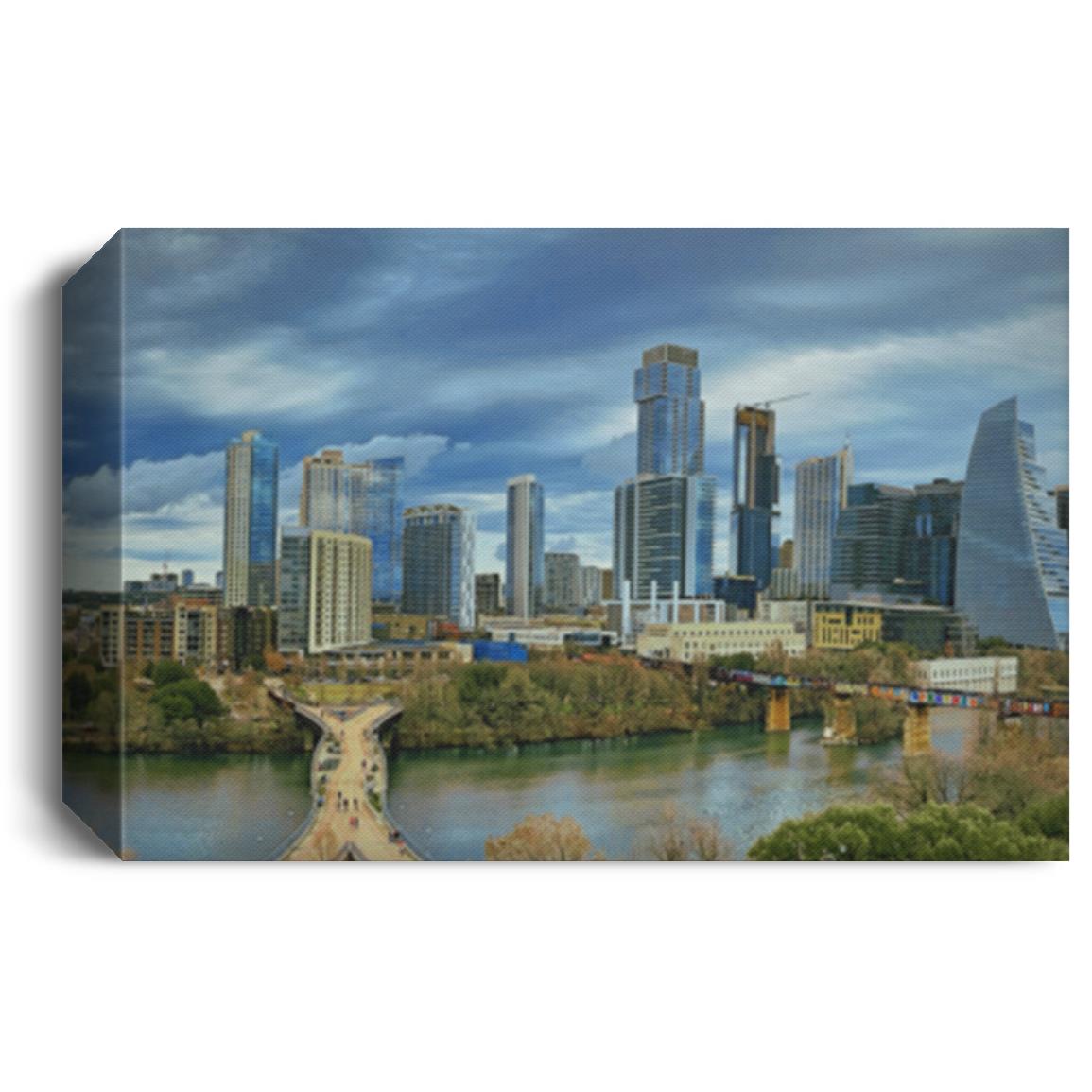 Austin Skyline From The Nest Austin From the Nest_Juno Black_ Deluxe Landscape Canvas 1.5in Frame