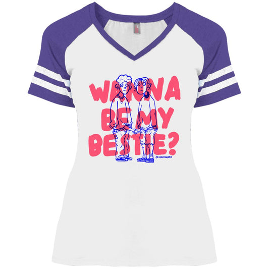 Wanna Be My Bestie_Gordo ilustra_Ladies' Game V-Neck T-Shirt