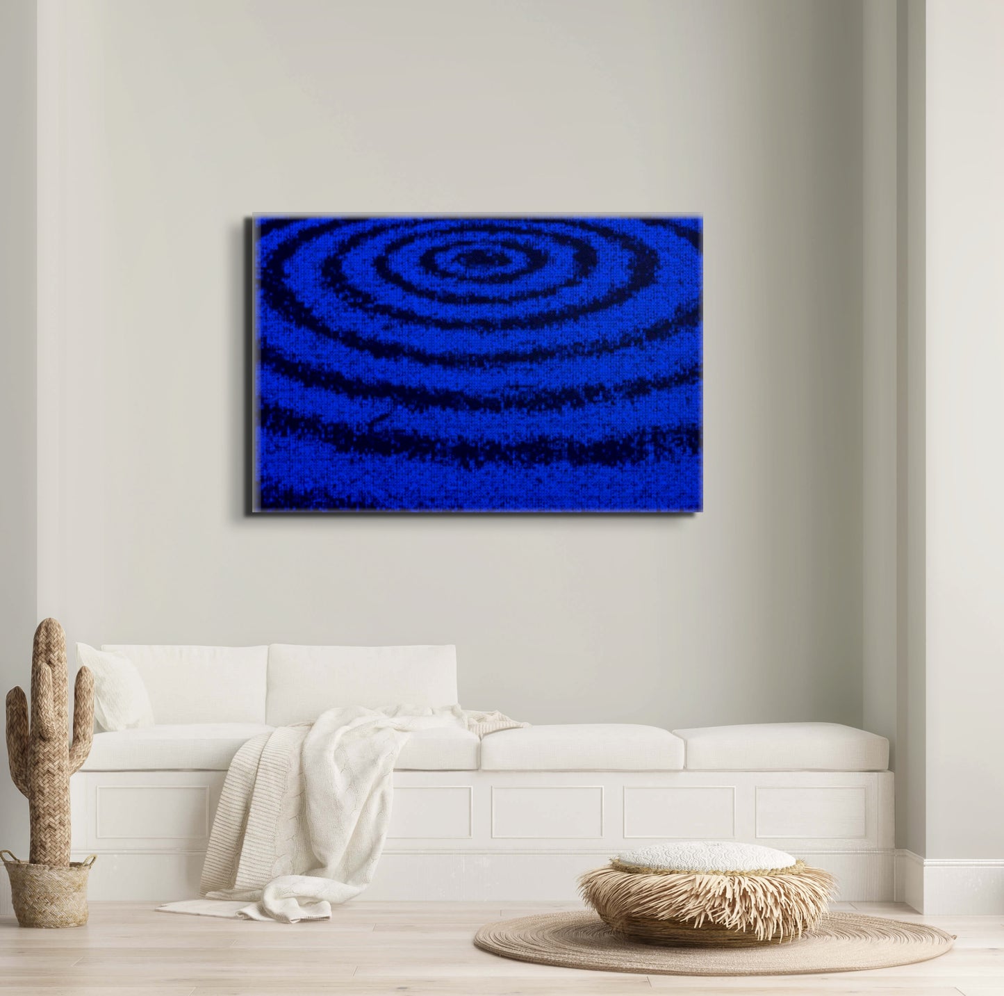 Hypnotic Spiral Cyan_Juno Black_ Landscape Canvas .75in Frame