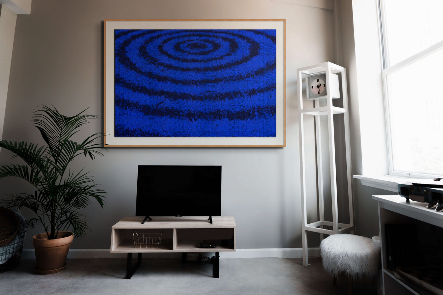 Hypnotic Spiral Cyan_Juno Black_ Landscape Canvas .75in Frame