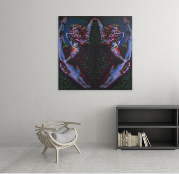 "Mirror Dance" by renowned Colombian artist Alejandro Gordillo - a stunning square canvas print that captures the beauty and grace of dance in a mesmerizing way. 