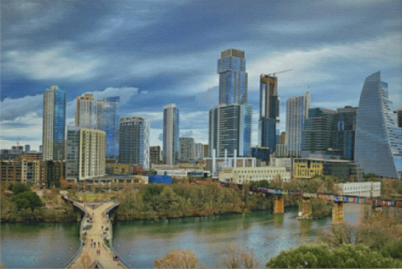 Austin Skyline From The Nest Austin From the Nest_Juno Black_ Deluxe Landscape Canvas 1.5in Frame